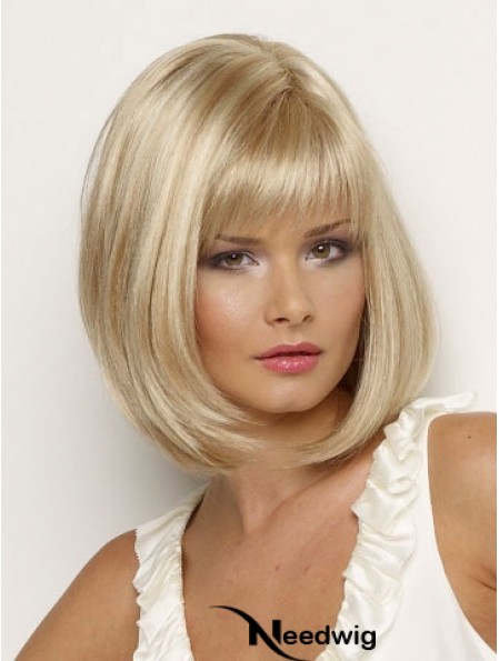 Synthetic Wig Chin Length Blonde Color Straight Style With Bangs