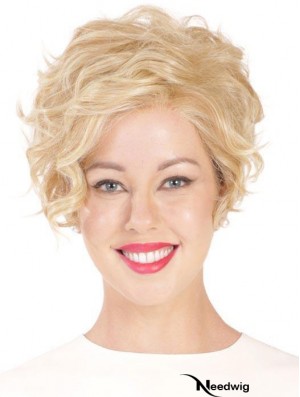 Synthetic Flexibility Cropped Blonde Curly Monofilament Wigs