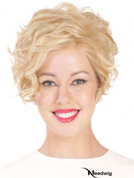 Synthetic Flexibility Cropped Blonde Curly Monofilament Wigs