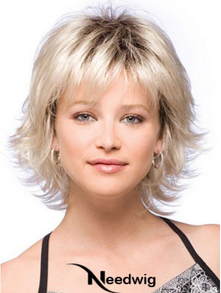 Synthetic Hair Wigs Chin Length With Bangs Blonde Color With Capless