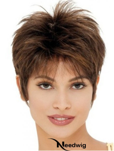 Cheap Synthetic Wigs UK With Capless Cropped Length Brown Color Boycuts