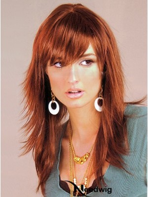 Synthetic Hair UK Auburn Color Long Length Layered Cut With Capless