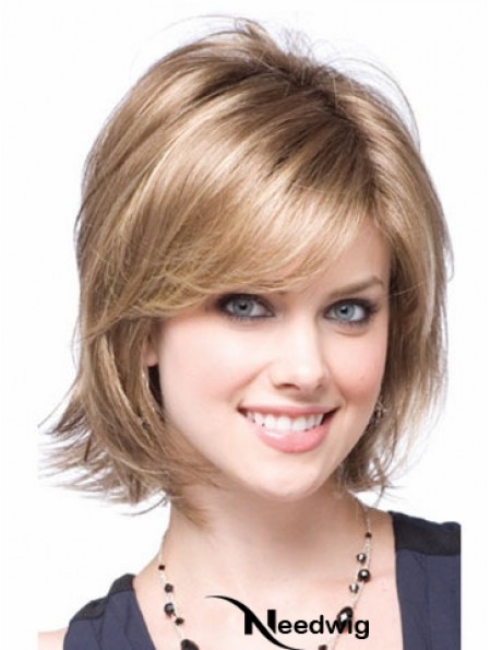 Synthetic With Capless Chin Length Blonde Color Layered Cut