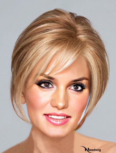 Blonde Chin Length Straight With Bangs 10 inch Perfect Medium Wigs