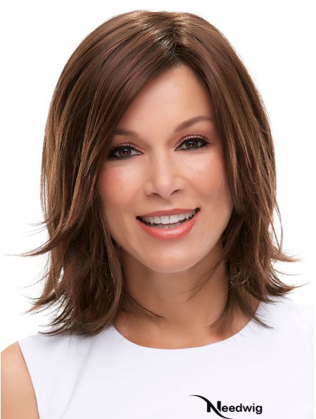 Brown Shoulder Length Straight Layered 12 inch Ideal Medium Wigs