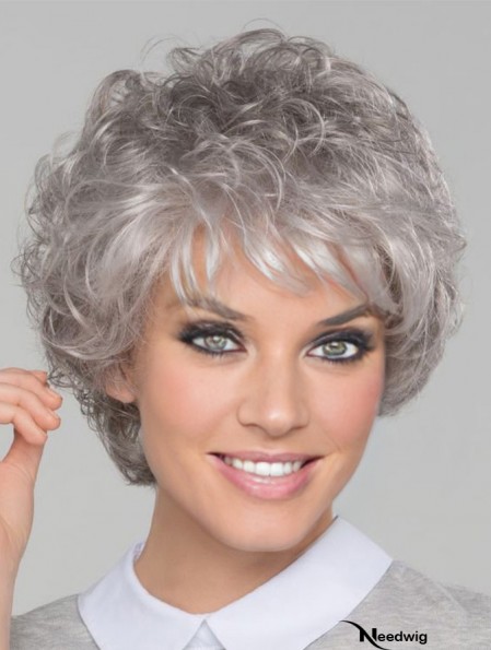 8 inch Short Top Lace Front Curly Grey Wigs