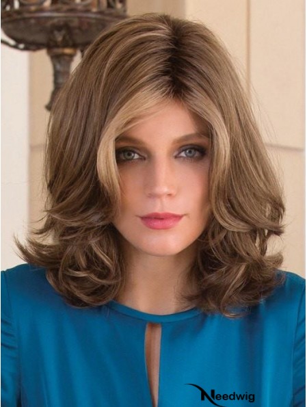 Without Bangs Brown Wavy 13 inch Shoulder Length Synthetic Wigs