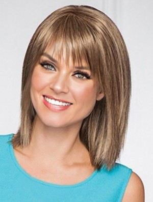 Shoulder Length Straight Blonde 12 inch Lace Full Wigs