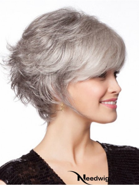 No-Fuss Chin Length Wavy Monofilament Grey Wigs