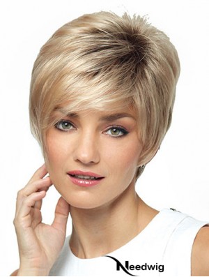 Synthetic Short Ladies Wig With Bangs Short Length Blonde Color