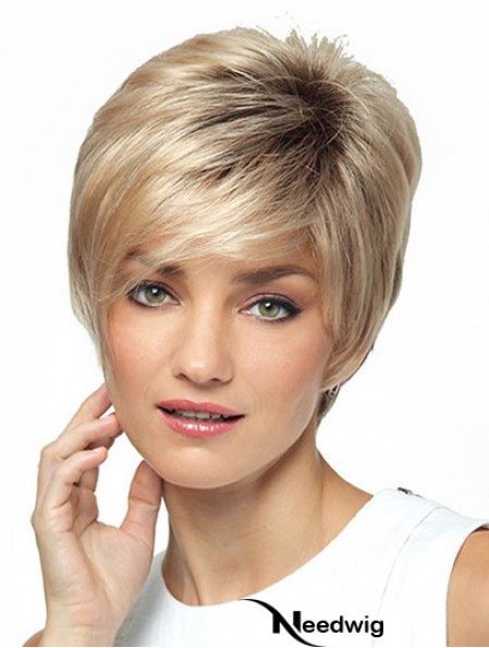 Synthetic Short Ladies Wig With Bangs Short Length Blonde Color