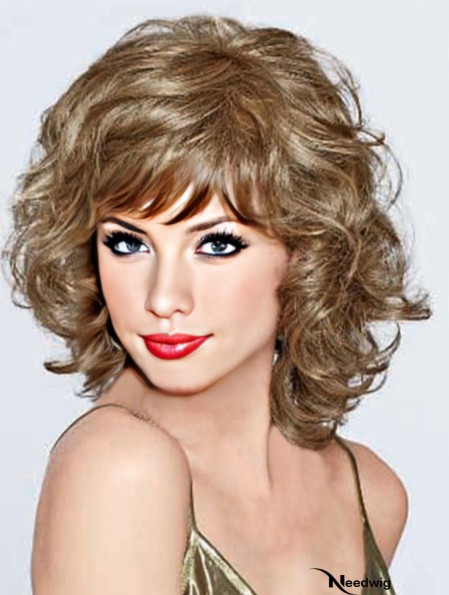 UK Synthetic Lace Front With Bangs Monofilament Curly Style