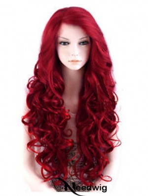 24 inch Red Long Wavy Large Cap Synthetic Lace Front Wigs