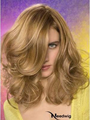 Wavy Layered Shoulder Length Blonde Fashionable Lace Front Wigs