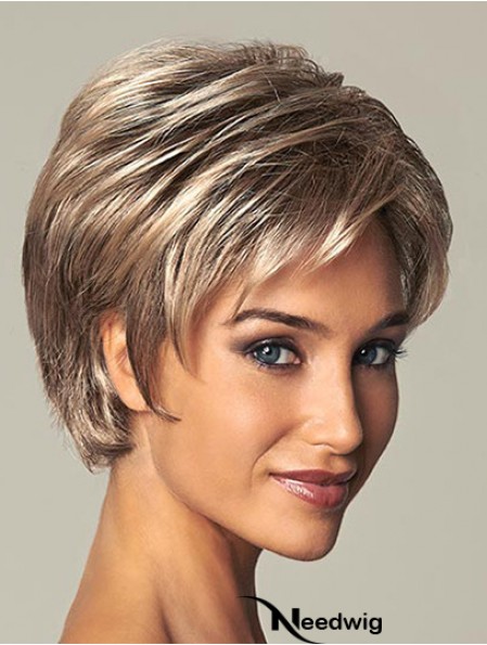 Short Ladies Synthetic Wig With Lace Front Straight Style Layered Cut