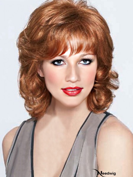 Wigs Online For Elderly Lady With Bangs Shoulder Length Auburn Color