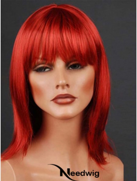 Synthetic Lacefront Wig Monofilament Straight Style Red Color With Bangs