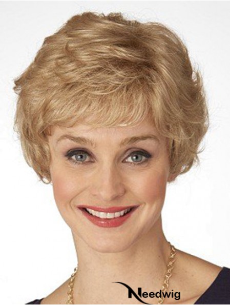 Classic Short Wavy Blonde 6 inch Top Monofilament Wigs