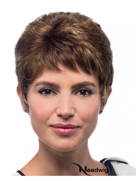 Cropped Straight Boycuts Brown Suitable 100% Hand-tied Wigs