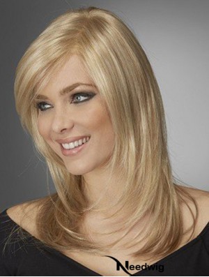 Best Comfortable Synthetic Wigs With Bangs Monofilament Blonde Color Wavy Style