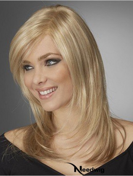Best Comfortable Synthetic Wigs With Bangs Monofilament Blonde Color Wavy Style