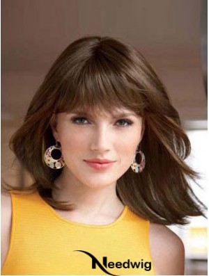 Straight With Bangs Shoulder Length Auburn Style Lace Front Wigs