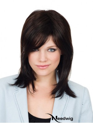 Brown Shoulder Length Straight With Bangs 12 inch Popular Medium Wigs