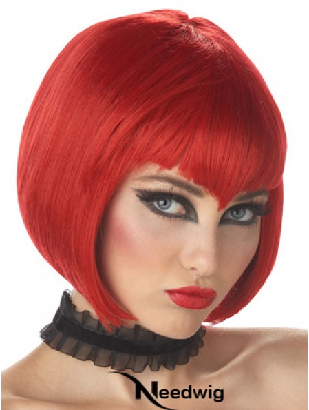 Straight Bobs Chin Length Red High Quality Lace Front Wigs