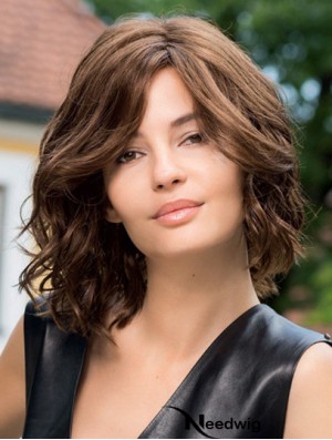 Sleek Brown Shoulder Length Without Bangs Wavy Glueless Lace Front Wigs