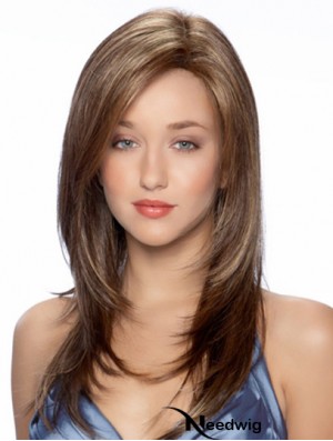 Synthetic Full Long Hair Wigs Wavy Style Monofilament Brown Color