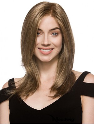 High Quality Brown Shoulder Length Layered Straight Glueless Lace Front Wigs