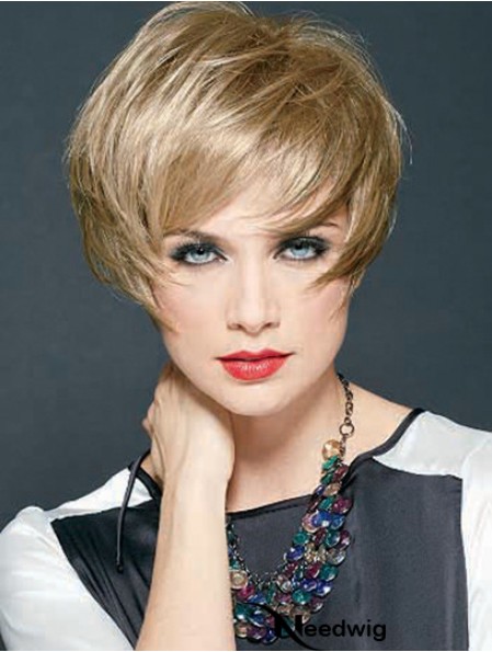 Straight Layered Cropped Discount Blonde Synthetic Wigs