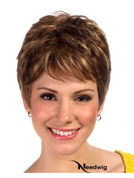 Boycuts Cropped Synthetic Straight Brown Ladies Monofilament Wig Sale