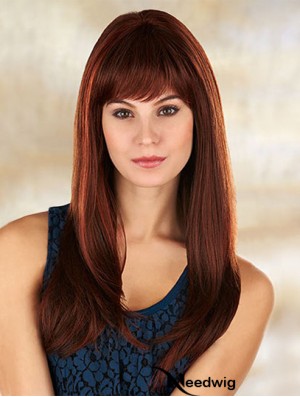 Comfortable Auburn Straight With Bangs Long Wigs