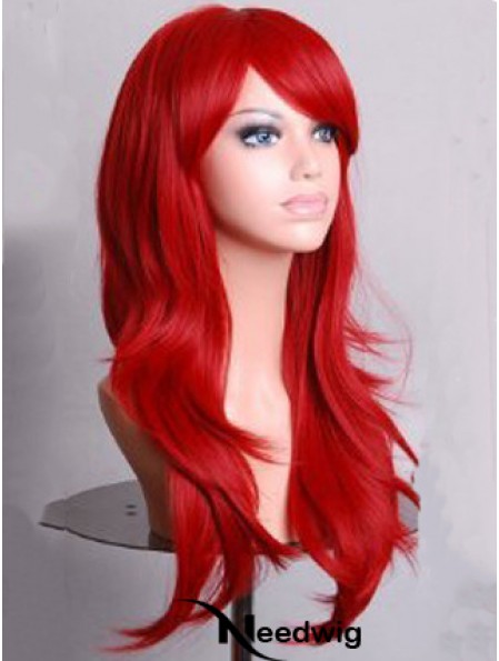 Wavy With Bangs Lace Front Convenient 22 inch Red Long Wigs