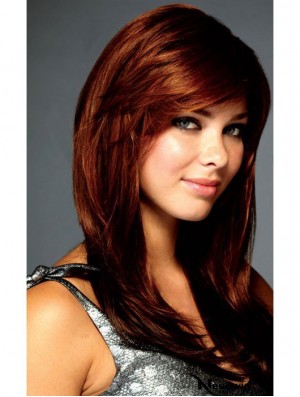 Fashion Auburn Straight With Bangs Lace Front Long Wigs