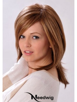 Shoulder Length Layered Straight Brown Convenient Synthetic Wigs