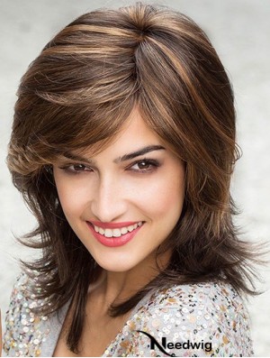 Beautiful Brown Shoulder Length Layered Straight Glueless Lace Front Wigs