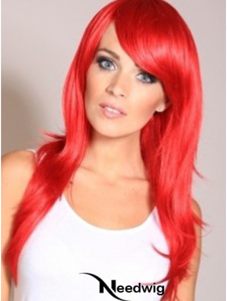 Straight With Bangs Lace Front Cheapest 20 inch Red Long Wigs