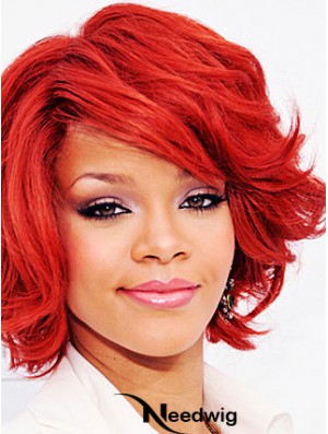 Natural 12 inch Wavy Red With Bangs Short Wigs