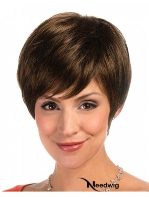 Designed Brown Cropped Layered Straight Glueless Lace Front Wigs