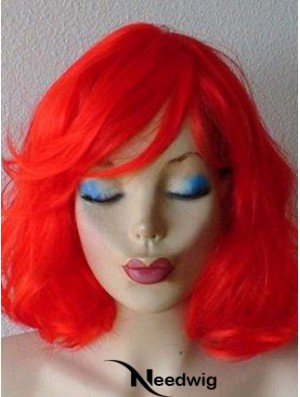 Wavy With Bangs Shoulder Length Red Suitable Lace Front Wigs