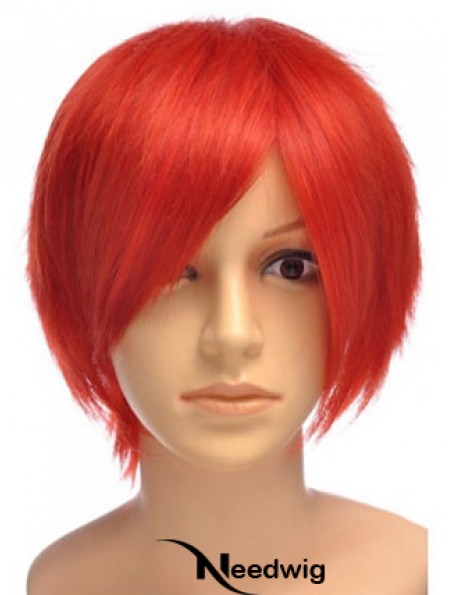 Sleek Red Short Straight With Bangs Lace Front Wigs