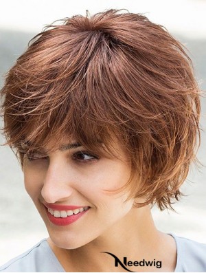 Flexibility Brown Chin Length Layered Straight Glueless Lace Front Wigs