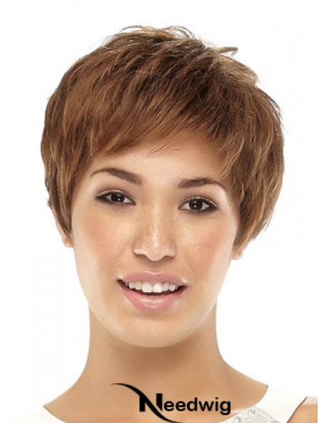 Cropped Boycuts Straight Brown Popular Synthetic Wigs