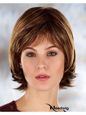 Brown Chin Length Straight With Bangs 10 inch Modern Medium Wigs