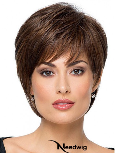 Suitable 8 inch Straight Brown With Bangs Short Wigs