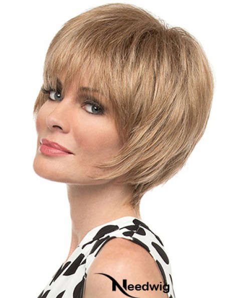 Fashion 8 inch Straight Blonde With Bangs Short Wigs