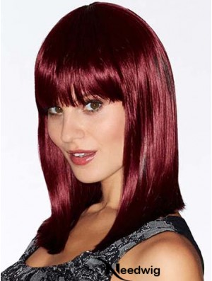 With Bangs Red Straight Shoulder Length 14 inch Flexibility Medium Wigs