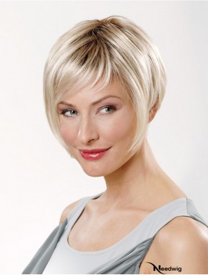 8 inch Straight Platinum Blonde Synthetic Short Capless Bob Wigs For Women